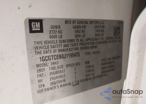 2018 Chevrolet Colorado Lt z USA, uszkodzony, nr VIN 1GCGTCEN8J1190475